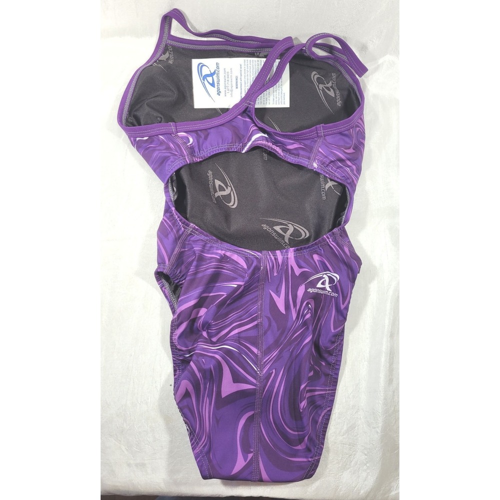 Agon Agonswim Women's Max Resist Thin Straps 1pc Purple Swirl Mist Swimsuit - 30 - Picture 2 of 4